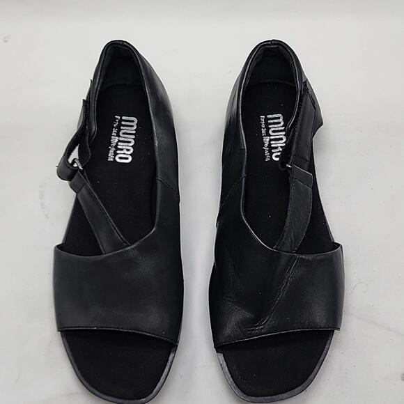 ■MUNRO■PEYTON●BLACK LEATHER SANDAL SLIGHT PLATFORM VELCRO STRAP LADIES 7■NWOB😍 - Picture 6 of 16